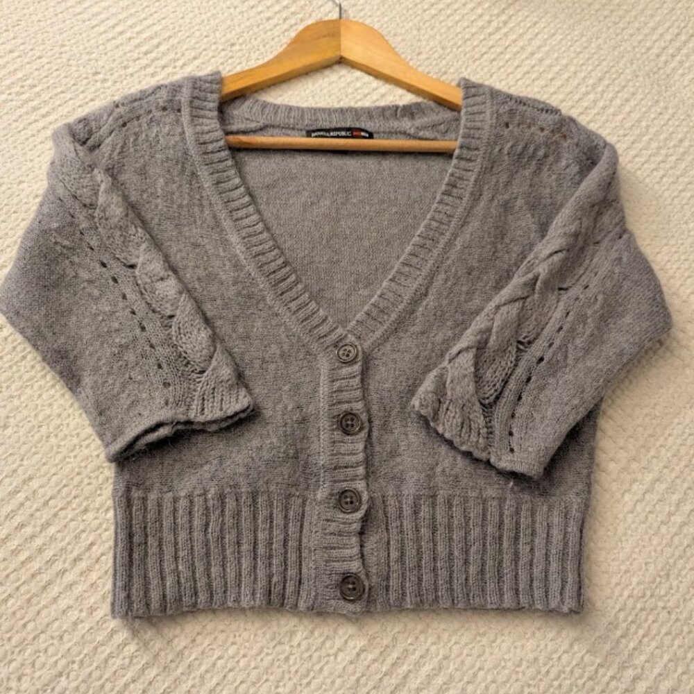 Mohair Blend Cropped Cardigan Cable Knit Warm - Picture 5 of 10